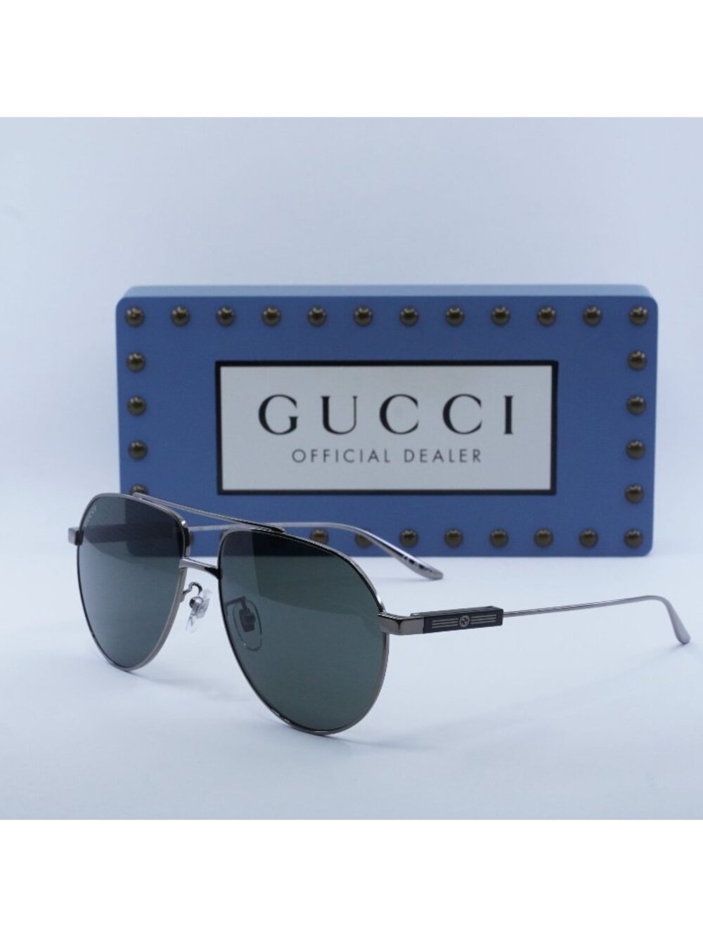 Gucci GG1311S 001 Aviator Sunglasses - Ruthenium / Grey